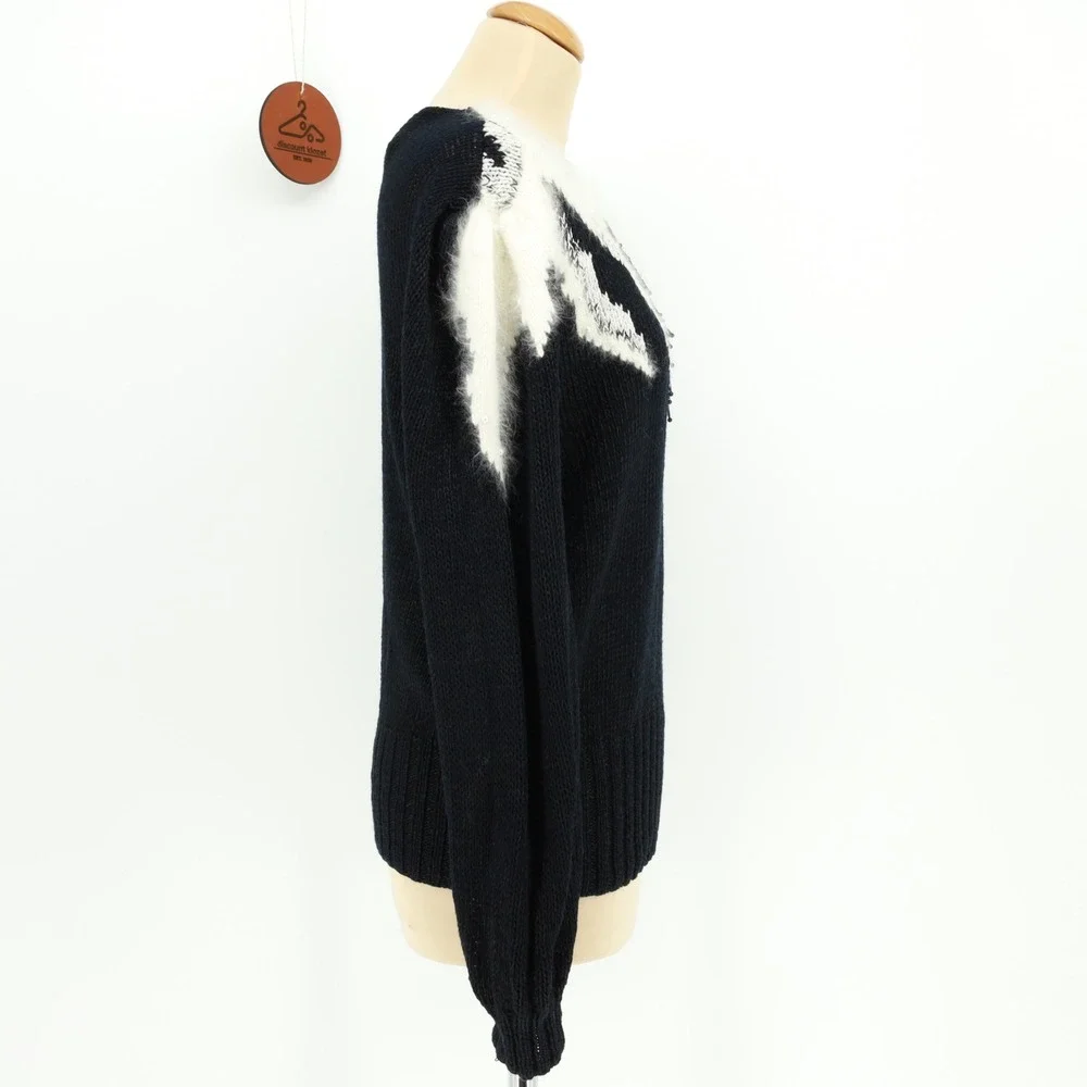 Vintage Magnolia Black White Angora Beaded Pearl Knit Sweater Womens Size Medium